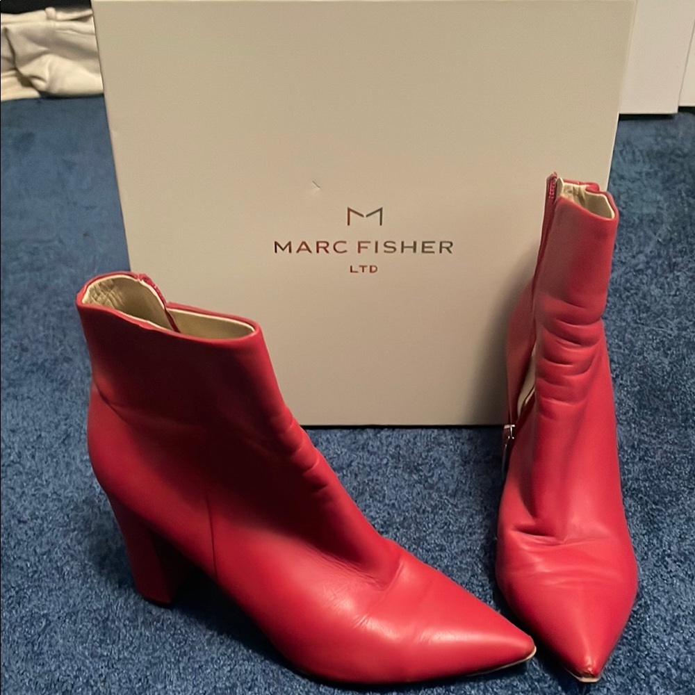 Marc Fisher Red Heeled Boots Sleek Leather Design